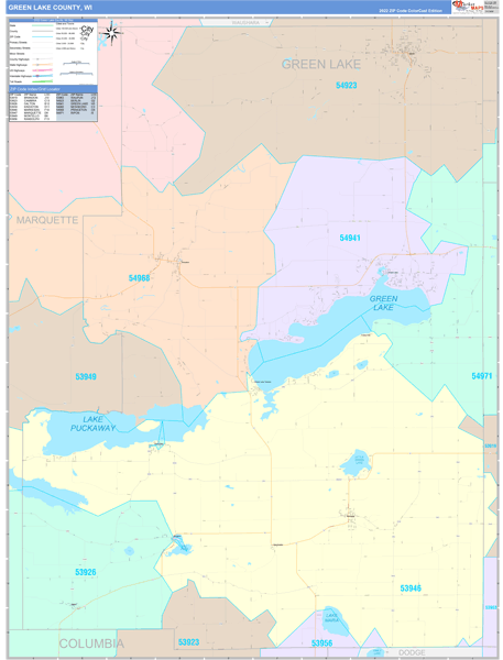 Green Lake County, WI Zip Code Map